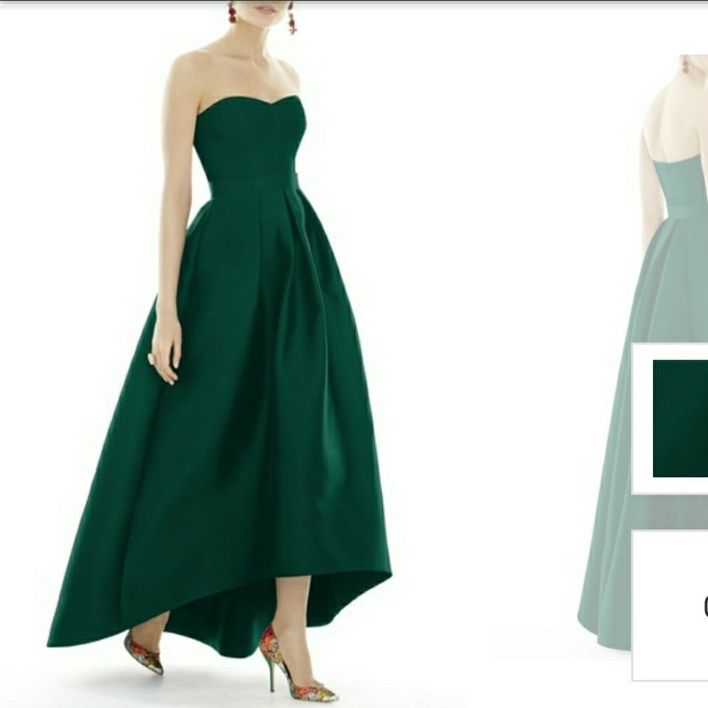 Alfred Sung Strapless High/Low Sateen Twill Gown